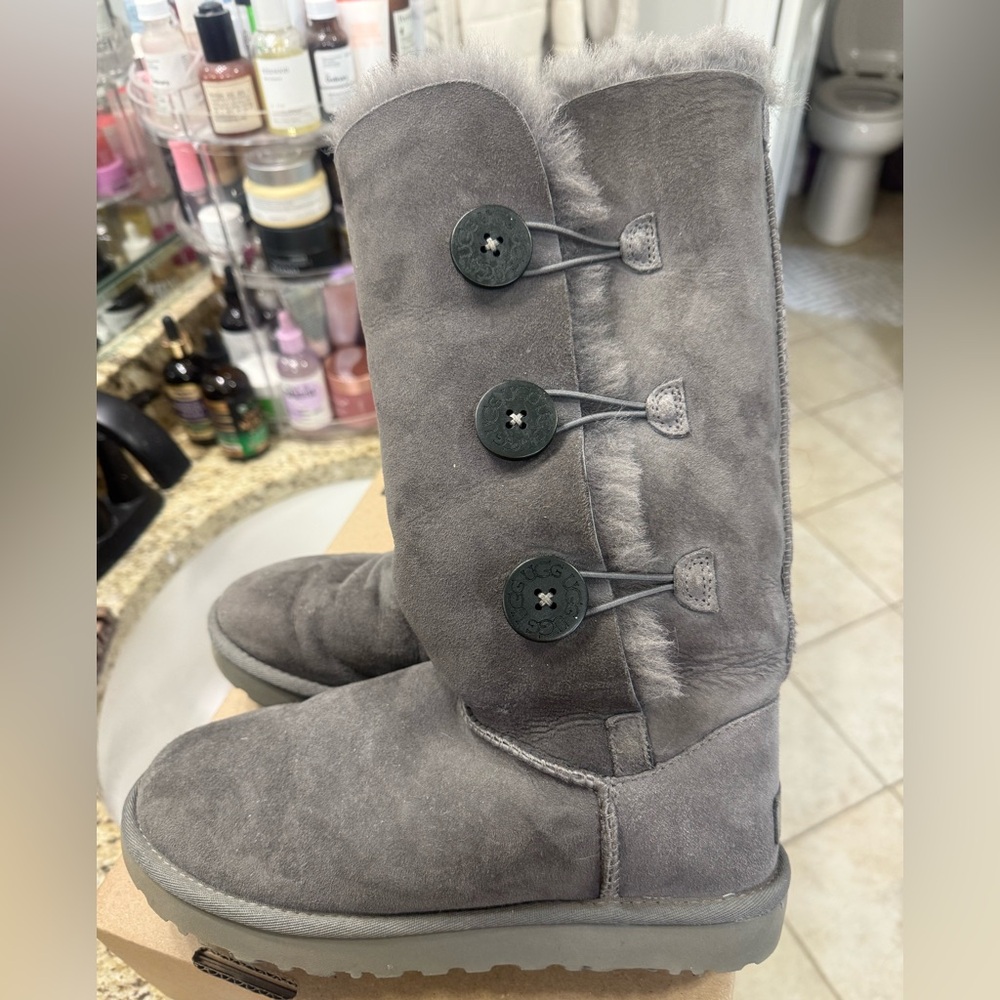 UGG Gray Winter Boots with Button Accents